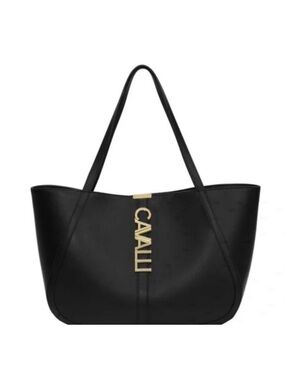NWT Cavalli Class Sandra Shopper Tote Bag Black Onyx with Gold Hardware